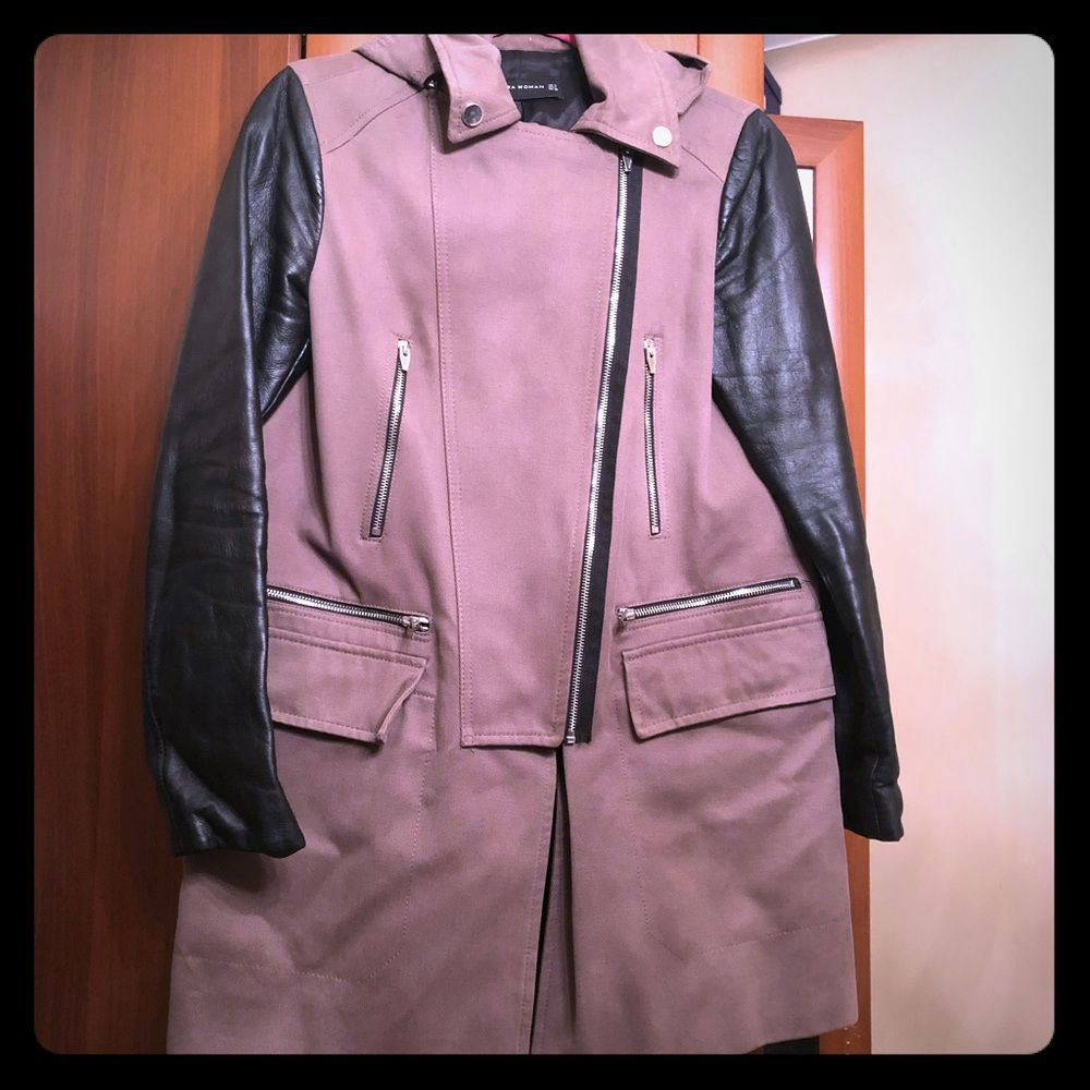 Zara Canvas Coat with Leather Sleeves